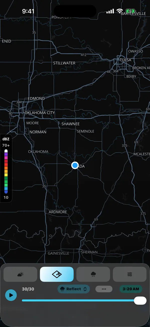 Released Mahli Chito Storm Dark radar map with a 30-frame reflectivity timeline